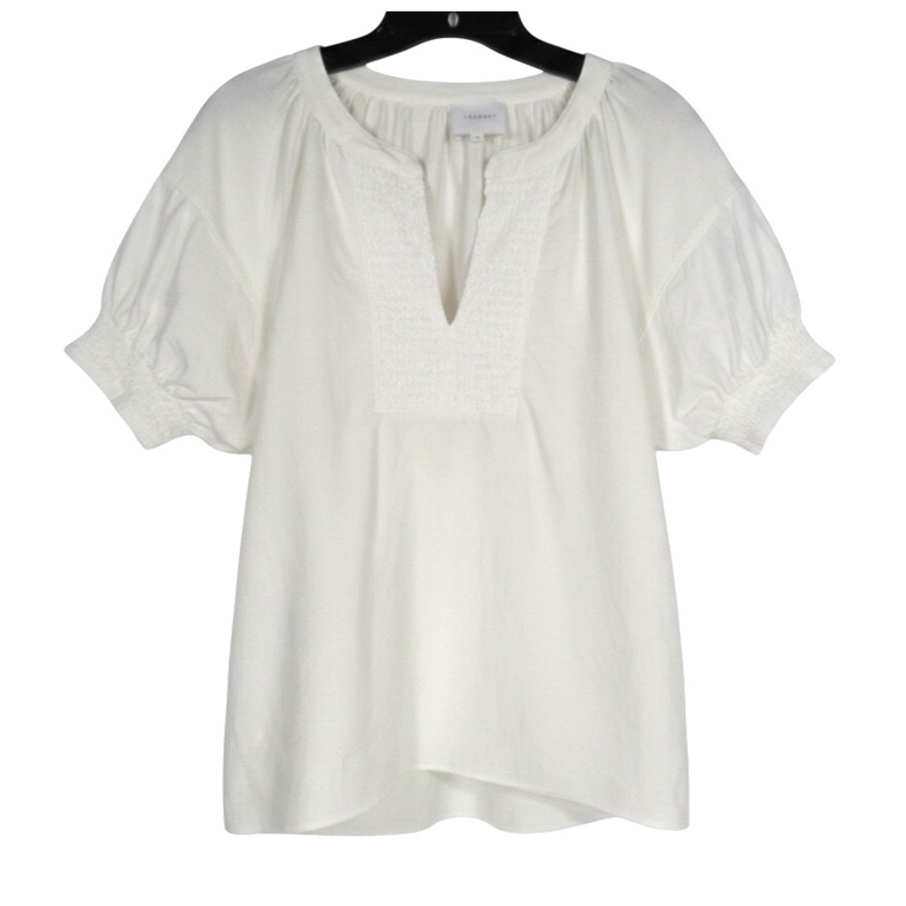 SUNDAYS Anthropologie TWILL Smock V-Neck PUFF SLEEVE White BLOUSE/TOP Sz S